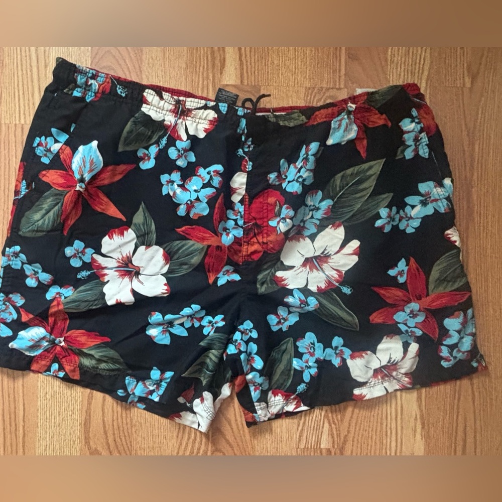Men's Faded Glory Floral Black Swim Shorts size 40-42